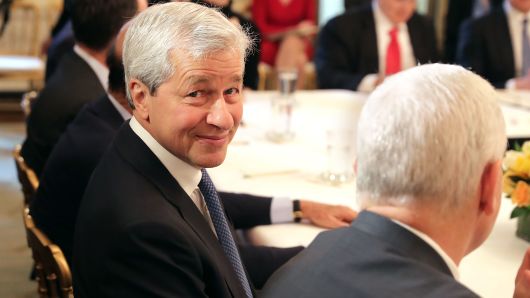 JPMorgan Chase CEO Jamie Dimon attends a policy forum with President Donald Trump in the State Dining Room at the White House, Feb. 3, 2017, in Washington.